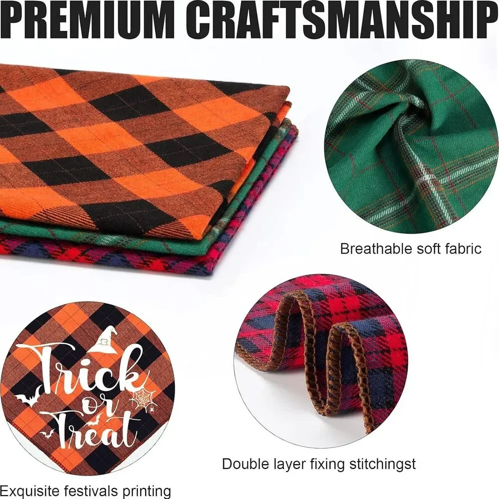 3 Pack Holiday Dog Bandanas‎ Halloween Thanksgiving Christmas Plaid Pet Scarf